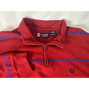 Mens Chaps Red with Blue‎ Stripes Quarter Zip Pullover Size 2XL Logo